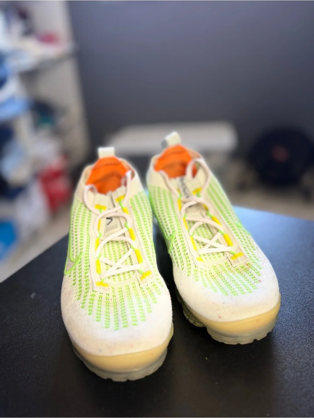 Nike White Sneakers with Neon Green and Orange Accents
